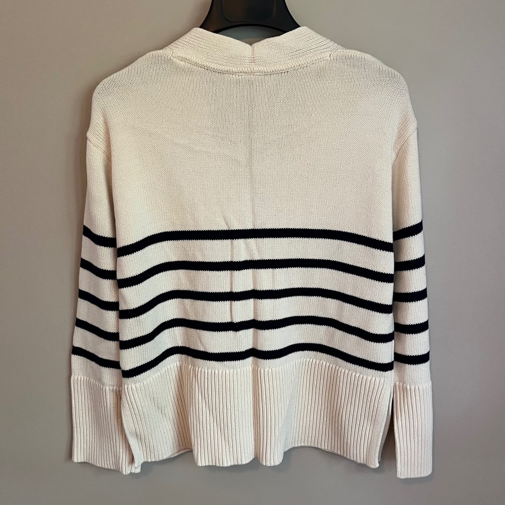 Gap Fisherman Cream Navy Striped Cotton Button Cardigan Sweater S Coastal Preppy - Picture 8 of 8